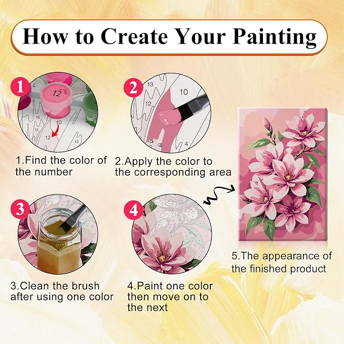 SparkGlow Flowers Paint by Numbers Kit for Adults with Frame, 8×12 Inch | Include Easel, Suitable for Beginners, Premium Canvas, Number Painting for Gift, Home Decoration, Relax and Fun
