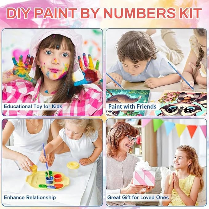 cviokrdu 4 Pack Paint by Numbers Kit for Kids with Frame - Wooden Easel, Animal Paint by Numbers for Kids Ages 4 8 12, Easy Animals Acrylic Oil Painting Kits for Home Wall Decoration 8x8 inch