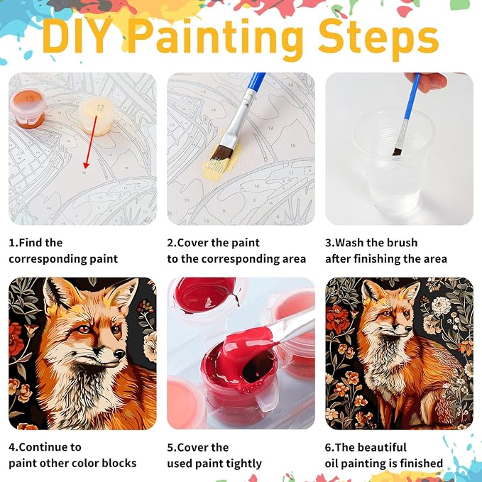 Fox Paint by Numbers Kit for Adults, 16x20 inch | DIY Painting Kits Crafts for Adults, Relieve Stress, Gift, Home Wall Decor