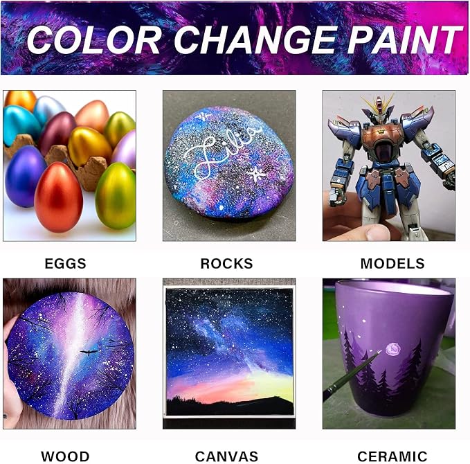 ABEIER Iridescent Acrylic Paint Set, 18 Colors x 2 oz, Non-Toxic | Non-toxic, chameleon color shift, shimmery metallic finish, rich pigments, smooth blending, waterproof when dry