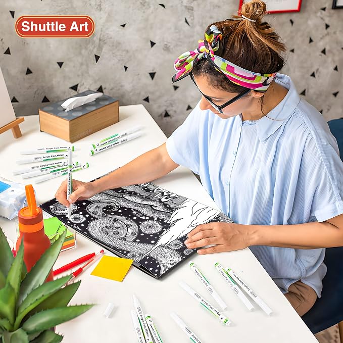 Shuttle Art 20 White Fine Tip Acrylic Paint Pens