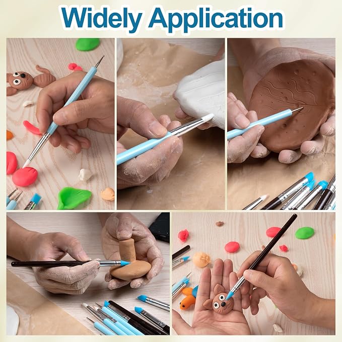 Amrules 10 Pcs Clay Sculpting Tools Kit with Silicone Tips | Multiple Shaped Silicone Tips, Soft & Lightweight, Easy to Clean, Comfortable Handles,for Pottery, Fondant, Nail Art & Crafts