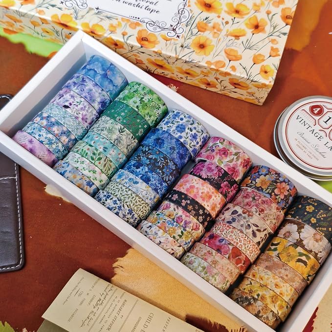Bomichi 42-Roll Floral Thin Washi Tape Sticker Set 3 Meters per Roll