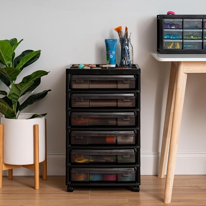 IRIS USA Rolling Cart with Drawers |Made in USA| 6-Tier Cases - Black/Gray