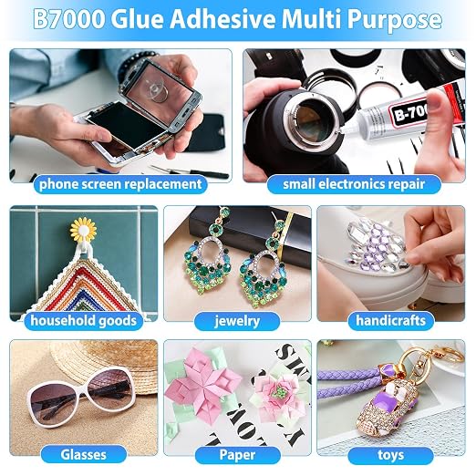 Cruzix B-7000 Super Adhesive Glue, Industrial Strength B7000 Glues Paste for Rhinestones Crafts, Clothes Shoes, Fabric, Jewelry Making, Cell Phones, Tablet, Wood, Rubber, Leather (2x50 ml/1.68 oz)