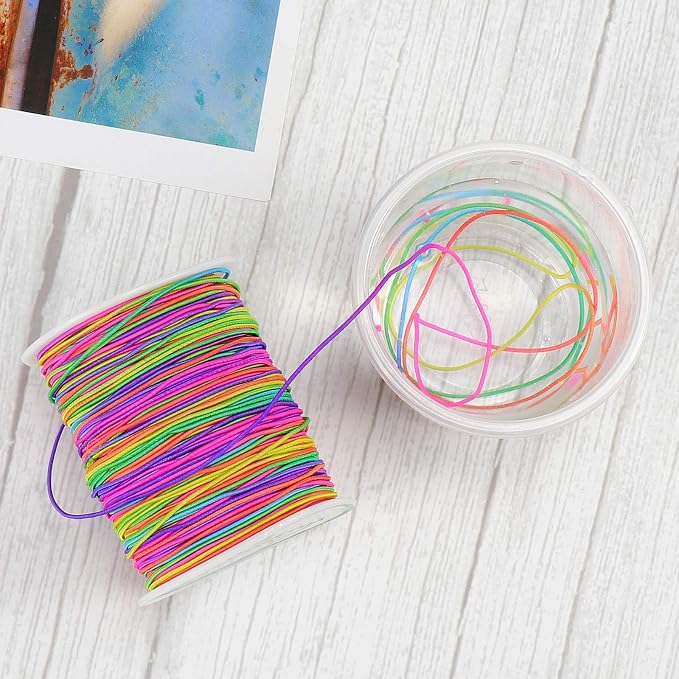 Dreamtop 1mm Stretchy Bracelet String, 330 Ft/100 Meters Rainbow Bead String Elastic String for Bracelet, Pony Bead String Elastic Cord for Jewelry Bracelet Making, Necklace String and Crafts