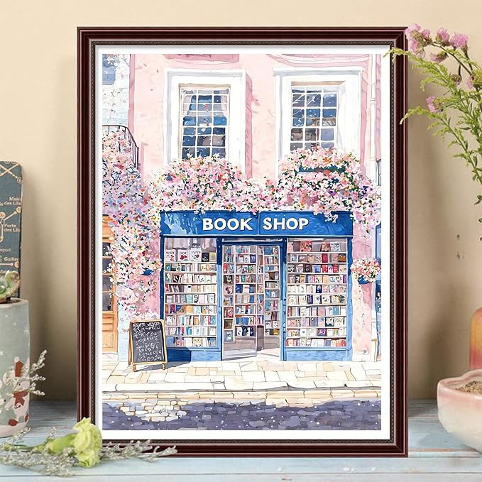 DAZZLEDOTS Pink Diamond Art Kit for Adults, Book Shop Diamond Painting