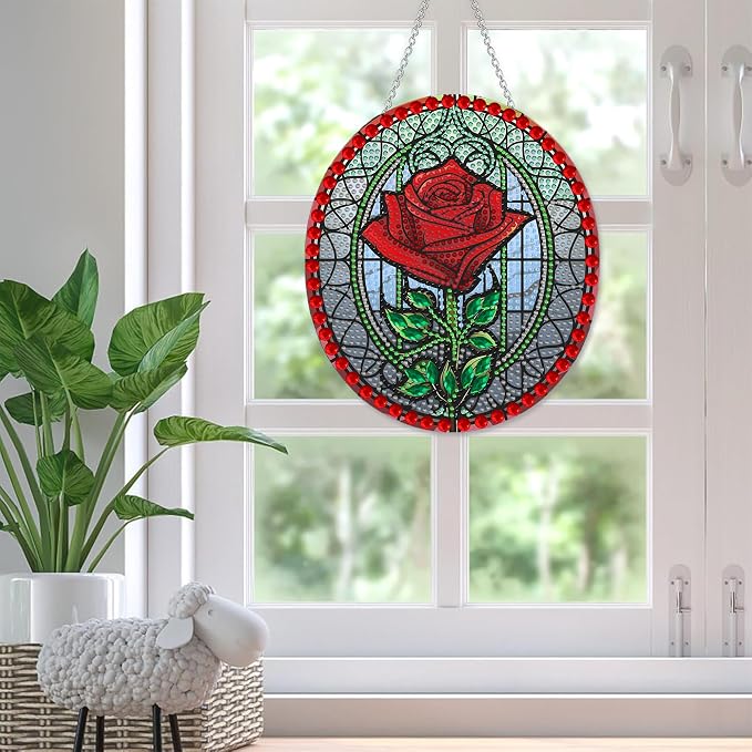 SKRYUIE Rose Hanging Pearl Diamond Art Kits for Adults Suncatcher A49