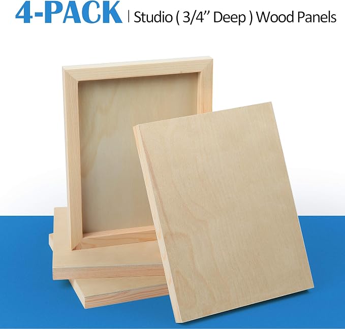 Falling in Art 4 Pack 8x10’’ Unfinished Birch Wood Panels Kit for Painting | Studio 3/4’’ Deep Wooden Canvas, Cradle Boards for Acrylic Pouring, Art, Crafts, Epoxy Resin, Laser Engraving Cutting