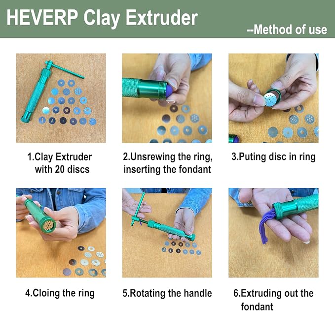 HEVERP Stainless Steel Clay Extruders Sugar Paste Extruder Cake Fondant Decorating Tool Set (Red)