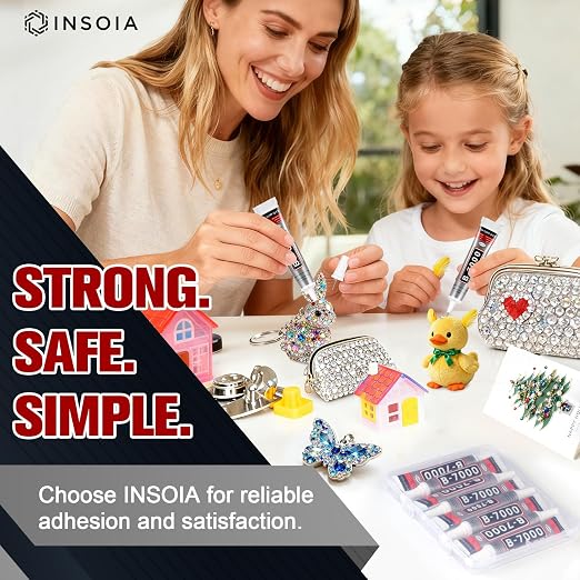 INSOIA Bedazzling Glue B7000 Clear, 8 x 15ml Precision Tip