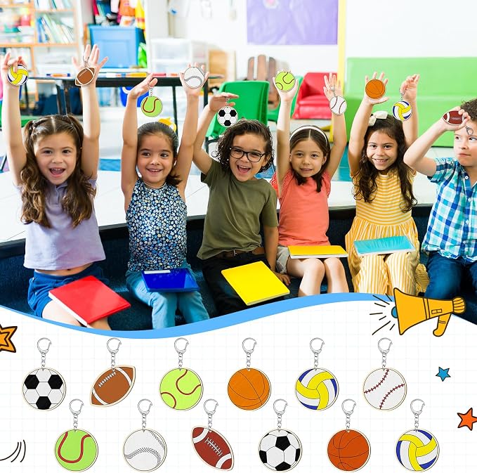 Trnayi 36 Pcs Sports Ball Unfinished Wood Keychains Color Your Own Craft | Sports Ball Wooden Keychains, Color Your Own Unfinished Craft, Blank Wood Painting DIY Crafts, for Home Classroom Art Project