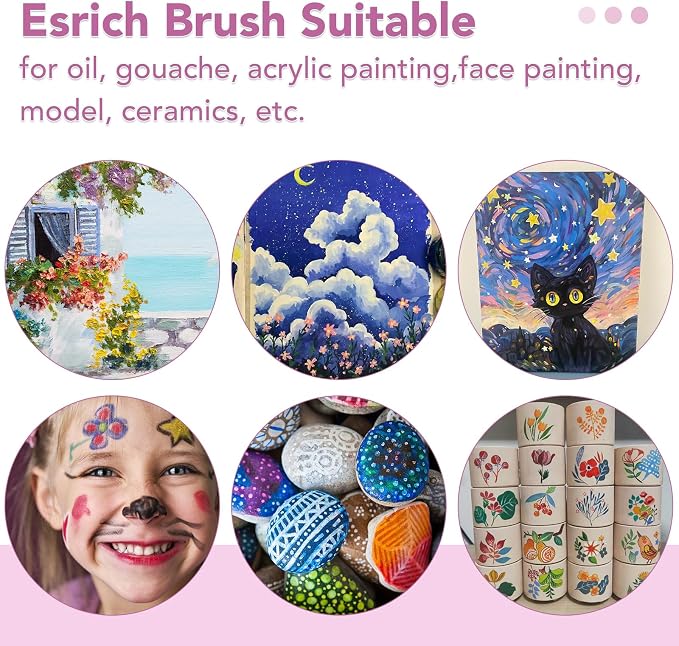 ESRICH 240PCS Pink Paint Brushes, Paint Brush for Acrylic Painting | Artist Paintbrushes for Oil Watercolor, Body Face Rock Canvas, Small Paint Brushes for Kids