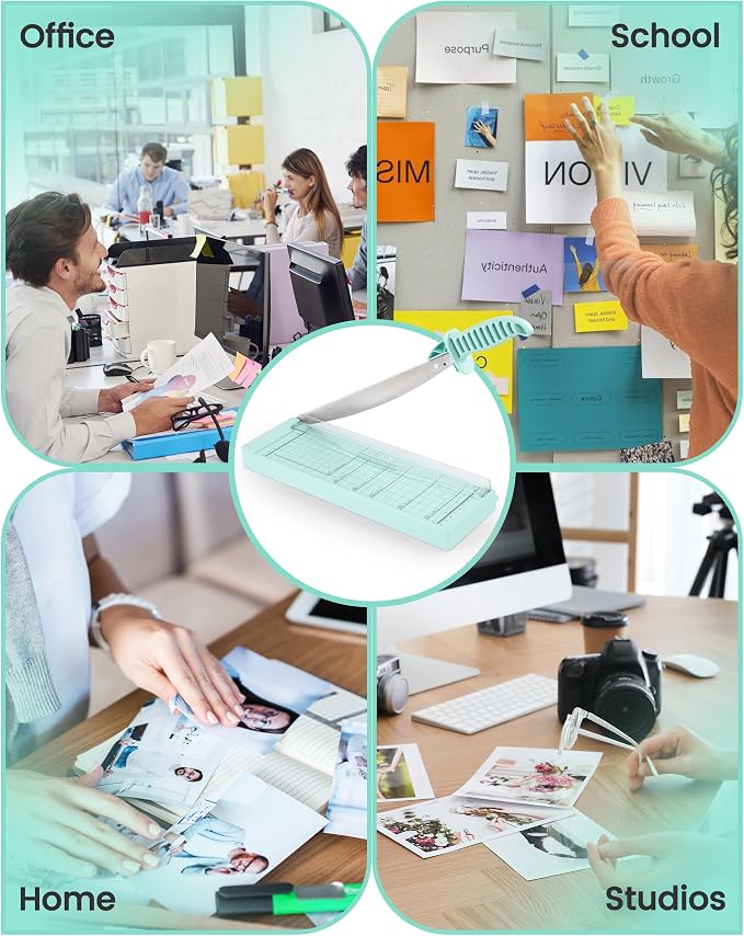 MAKEASY Paper Cutter 12 Inch, Guillotine Paper Cutter with 8 Sheet Capacity, Heavy Duty Paper Cutter for Cardstock, Paper Trimmer for Crafting, Classroom and Office, Green