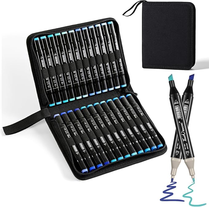 Blue Colors Alcohol Markers Set,24 Color Dual Tips Art Markers,Markers Pens for Artist Adults Coloring Illustration Painting DIY Crafts Making Art Supplies