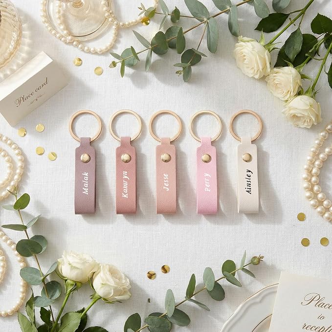 Wavyknot 100 Pcs Leather Keychain Blanks, 3.7 x 0.7 Inches, Pink Series