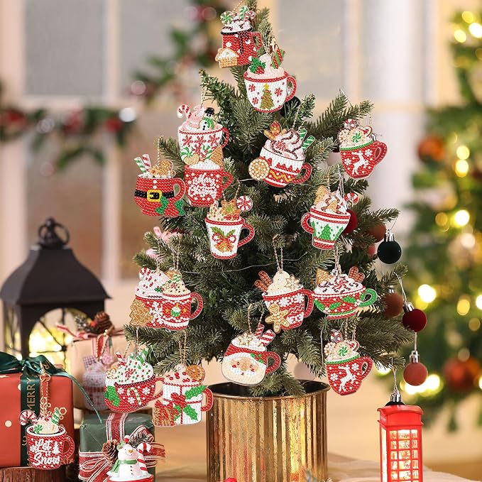 Tondiamo 20 Pcs Christmas Diamond Painting Keychain Kits with Tools Hot Cocoa Themed Art Key Chain Craft Kits Merry Christmas Cute Hanging Handmade 5D Art and Craft Supplies Accessories