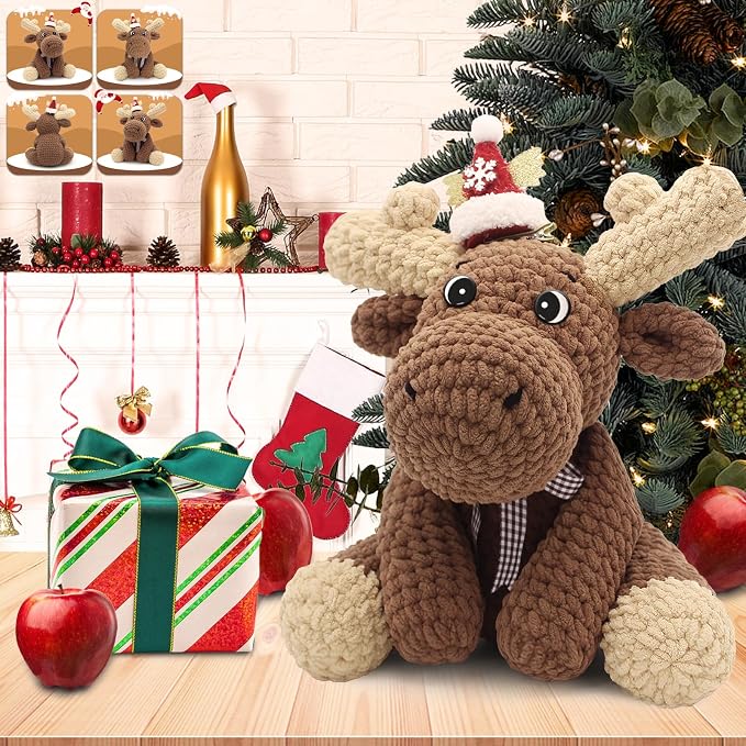 CODGP Crochet Kit for Beginners, 11.8-Inch Elk Crochet Kit for Adults | Crochet Starter Kit Gift, Animal Amigurumi Kit, Durable Chenille Yarn, Full Supplies, Step-by-Step Videos, for Crochet Lovers