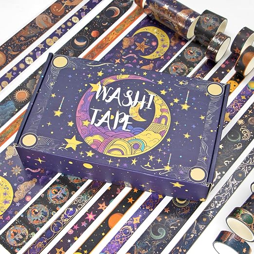 Geesinimo Washi Tape Set 29 Rolls, Magic Themed Decorative Paper Tapes for Halloween Journaling, Scrapbooking Supplies, Planners,DIY Crafts,Gift Wrapping