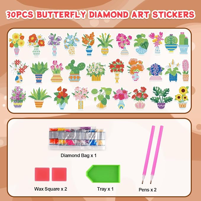 Labeol Diamond Art Kits for Kids Boys and Girls Ages 6-8-10-12 Easy to DIY Creative Diamond Art Sticker Craft by Numbers Kits for Kids and Adult Beginners (Potted Plant)