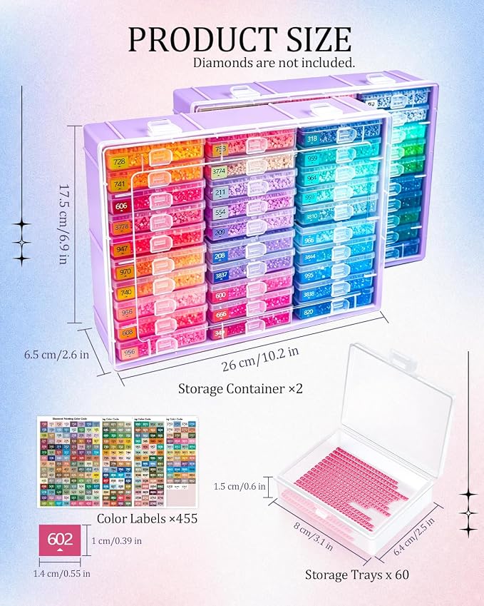 Diamond Art Trays with Lids, 60PCS Diamond Painting Storage, Purple | 60PCS Diamond Painting Trays with Lids, Diamond Painting Accessories for Diamond Art Beads, Purple Plastic Box (2 Packs)