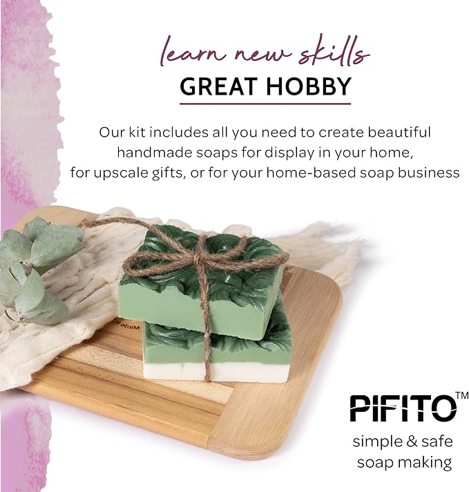 Pifito Soap Making Kit │ DIY Soap Making Supplies - 3 lbs Melt and Pour Soap Base (Shea Butter, Goats Milk, Oatmeal), 8-Pack Oxide Pigment Colorants Sampler, Mold and Instructions