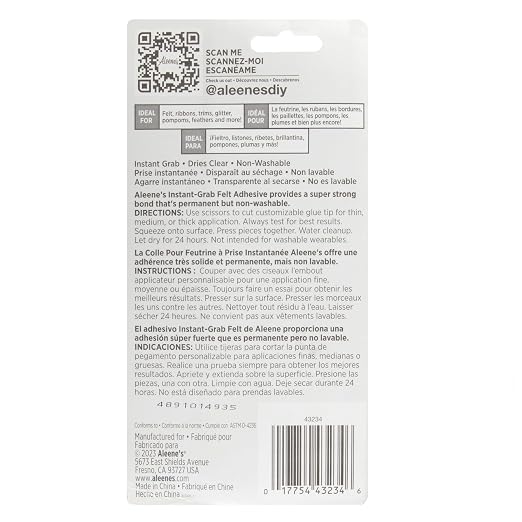 Aleene's Fabric Fusion Felt Adhesive, Instant Grab, Nontoxic, Dries Clear and Flexible, Strong Bond on Felt