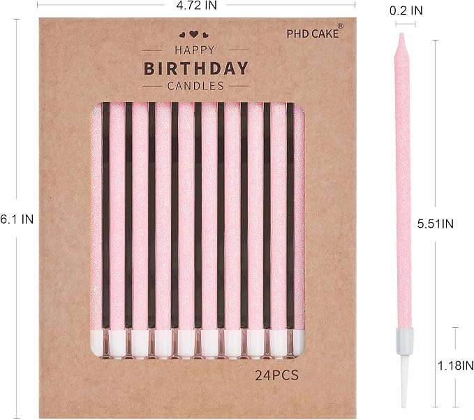 PHD CAKE Iridescent Pink Long Thin Metallic Birthday Candles, Cake Candles, Birthday Parties, Wedding Decorations, Party Candles