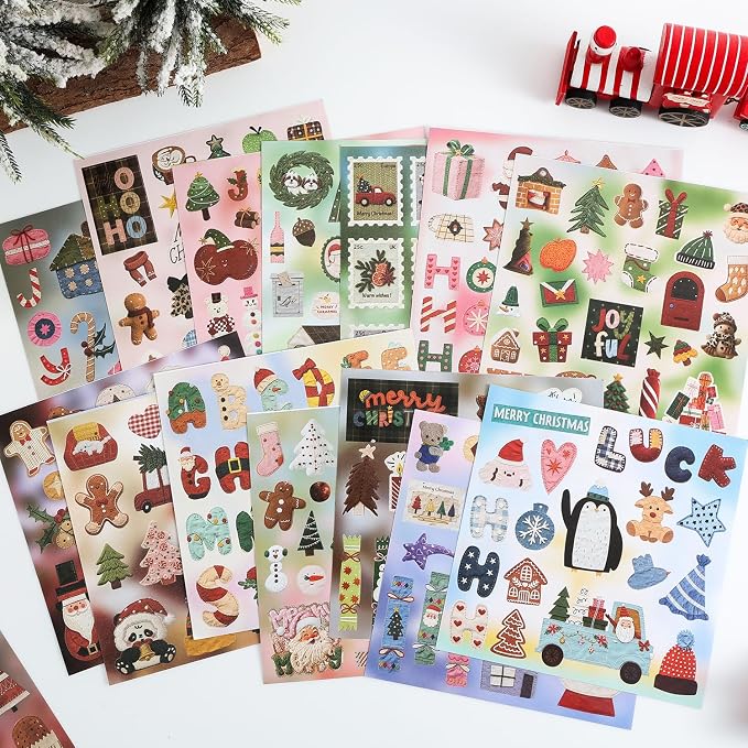 Washi Stickers Set Vintage Aesthetic Sticker Book for Journaling, DIY Decorative Paper Sticker Decals for Bullet Journal Art Scrapbooking Diary Card Craft Gift Album (Christmas Style)