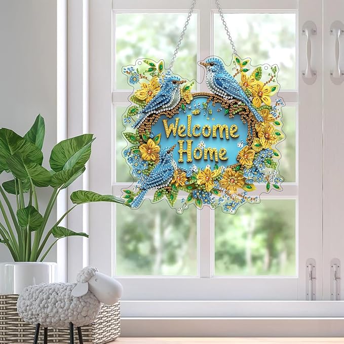SKRYUIE Bird Hanging Pearl Diamond Art Kits for Adults Suncatcher A22 | Special Shaped Crystal DIY Hanging Diamond Painting Kit, Gift for Mother Spring Summer Window Wreath Decor 7.48 x 7.32 Inch