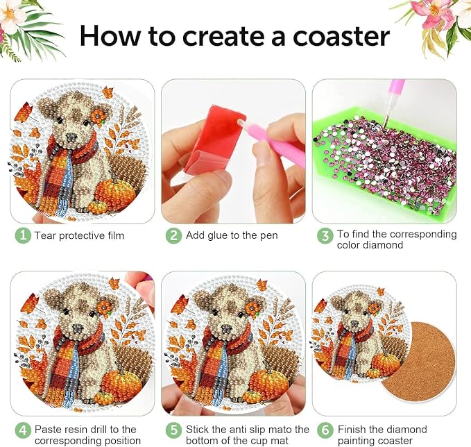 mrpwnle 8 Pcs Diamond Art Coasters Kits DIY Cow Diamond Painting Coasters