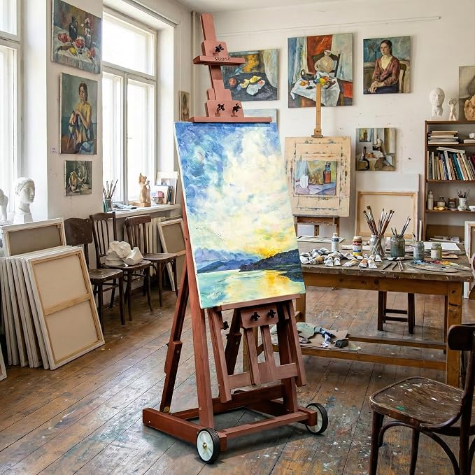 Falling in Art Studio H-Frame Easel with Tilting & Flat Position, Walnut