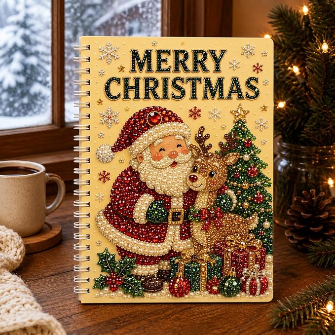 100 Pages DIY Christmas Pearl Diamond Art Painting Notebook,Style B