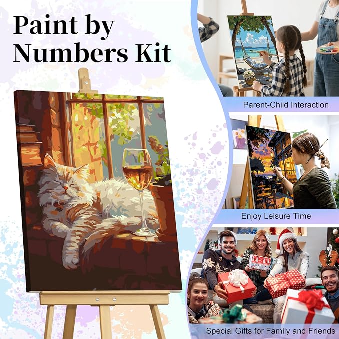 Paint by Numbers Kit for Adults, Sleeping Cat Number Painting Canvas Kit | DIY Acrylic Painting Set for Beginners, Stress Relief Relaxing Craft, Home Wall Decor, Holiday Gift for Adults, 16x20 Inch