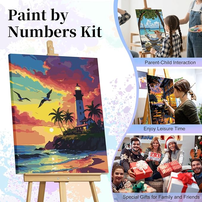 Paint by Numbers Kit for Adults, Lighthouse Number Painting Canvas Kit | DIY Acrylic Painting Set for Beginners, Stress Relief Relaxing Craft, Home Wall Decor, Holiday Gift for Adults, 16x20 Inch