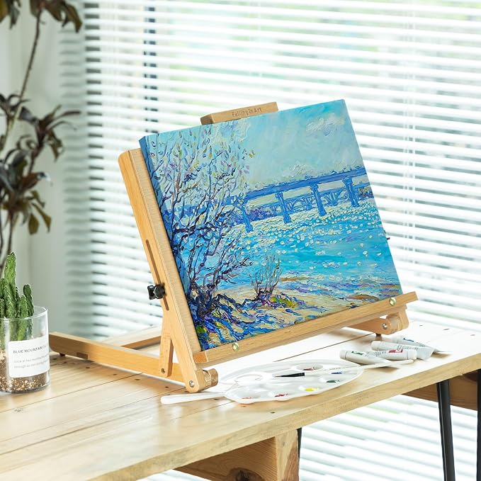 Falling in Art Adjustable Beechwood Tabletop Easel, Holds up to 22.5'' | Wooden Desktop Drawing Board Easel for Artists and Beginners, Suitable for Painting and Displaying Artwork
