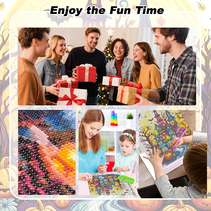AIBOERL Diamond Art Kits for Adults,Halloween Diamond Painting Wall Decor | Round Drill Spooky Village Diamond Painting for Beginners DIY Rhinestone 5D Diamond dots(Gemstone Craft)Wall Art Gift 12x16IN