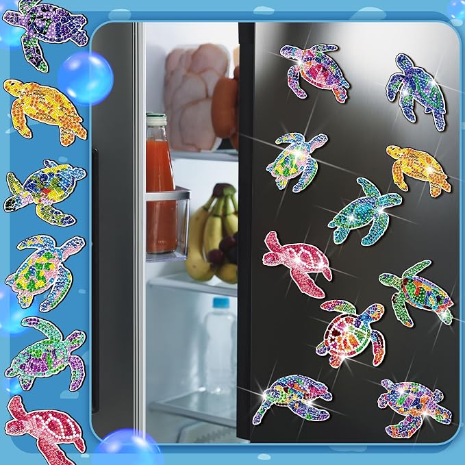 Remuuly 30 Pcs Turtle Diamond Painting Magnets Beach Diamond Art Magnet Kit | Ocean Animal Diamond Art Kits for Adults, 5D Rhinestone Refrigerator, Fridge Magnetic Sticker, Diamond Club Gifts, DIY Crafts