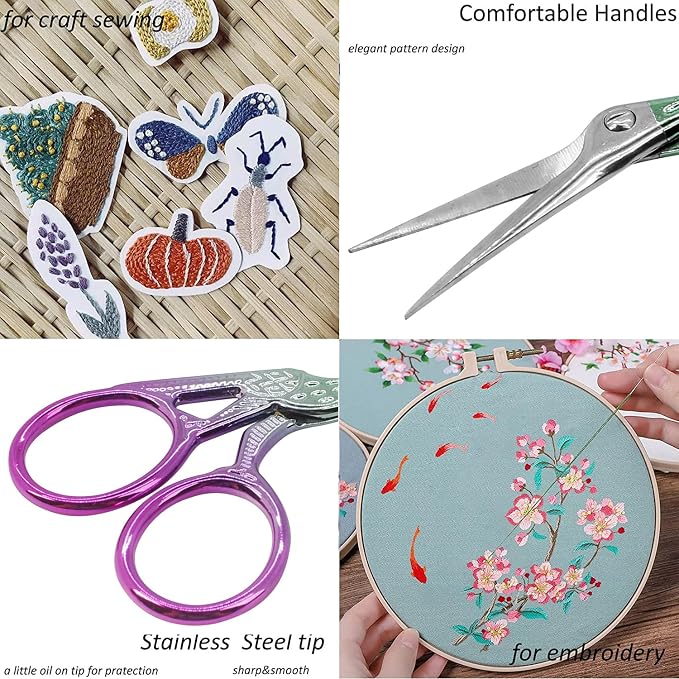 BIHRTC 3.6" Precision Crane Scissors,Stainless Steel with Leather Cover | 3.6 Inch Small Scissors for Embroidery,Scrapbooking,Detailed Craft Work,Sewing,Needlework
