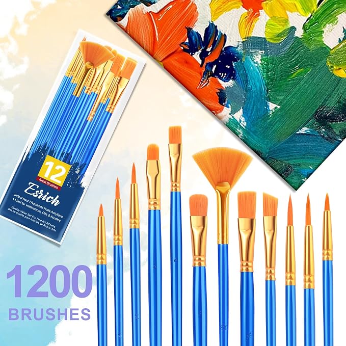 ESRICH Paint Brushes Set, 100Pack 1200pcs Paint Brush for Acrylic Painting | Artist Paintbrushes for Watercolor Oil Rock Face Painting, Paint Brush for Kids Adult Arts Painting Brush Kits.
