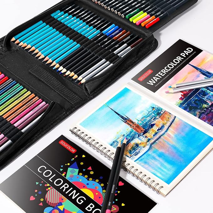 Soucolor 76 Pcs Art Supplies Drawing Kit,Sketch Pencils Set Adults Gift | 76-Piece Art Set Includes Sketch Book, Coloring Book, Graphite Pencils, Watercolor Pencils & Portable Case for Artists