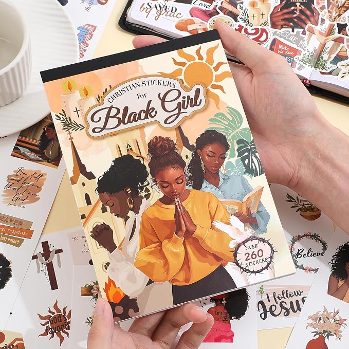 260+ Christian Stickers for Black Girls, Waterproof Vinyl Religious Bible Verse Sticker Book for Water Bottle Laptop Scrapbook Journaling Planner, Bible Study Prayer Vision Board Supplies for Women