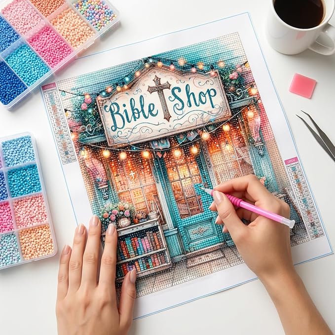 Bible Shop Diamond Art Painting Kits for Adults Beginner,14x14 Inch