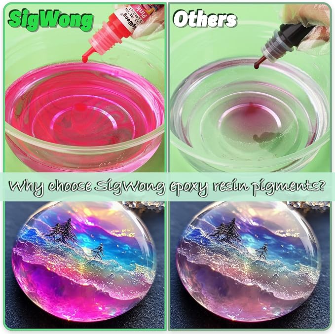 SigWong Epoxy Resin Color Pigment – 24 Colors Liquid Epoxy Dye Set with 6 Glitters, Highly Concentrated, Non-Toxic Resin Pigment for Art, Jewelry Making & Crafts – Each 6ml/ 0.25 oz