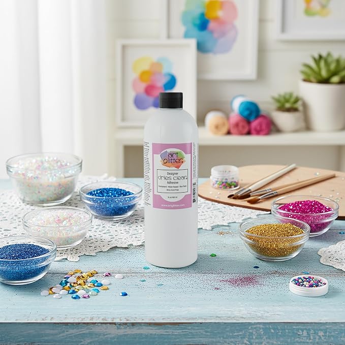 Art Institute Glitter Designer Dries Clear Craft Glue, 16oz Refill Bottle | Bulk supply, Replenishes smaller sizes, Permanent yet flexible bond, Prevents paper warping or wrinkling