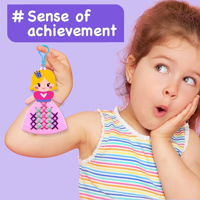 EZCRA Princess Cross Stitch Kit for Kids Ages 4-8, 8 No Mess Felt Projects