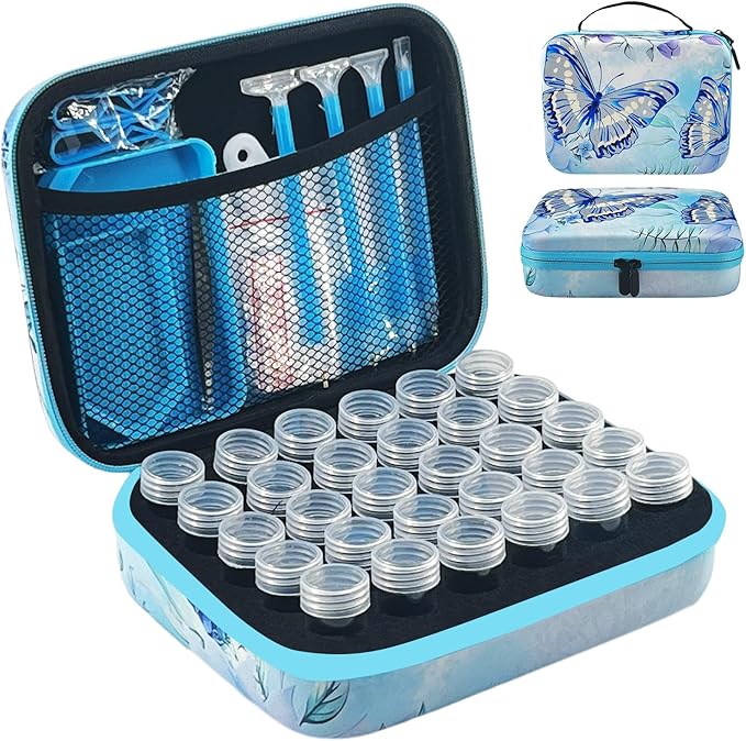 30 Slot Diamond Painting Storage Containers | Blue 30-slot storage box with tools & accessories for diamond art