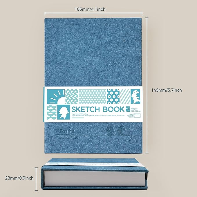 Arrtx Premium A6 Sketchbook, 60 Sheets, 5.8 x 4.1 Inches