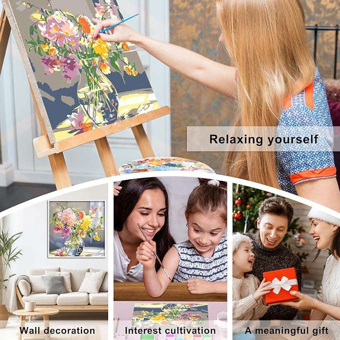 PHANTASYART Flowers Vased Paint by Numbers Kit for Adults 16x16inch | Flowers Adult Paint by Numbers, Flower Canvas Paint by Numbers for Adults, DIY Acrylic Paint Kit, Gifts & Home Decor