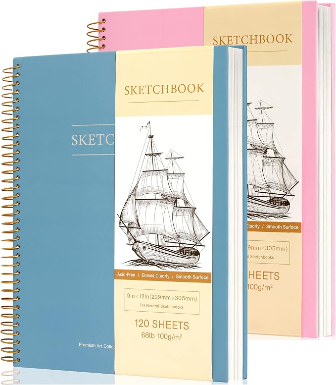 Yoment 9"x12" Hardcover Sketchbook for Drawing,120 Sheets,100GSM | Pink & Blue,Spiral Bound Sketch Pad Premium Art Sketchbook Artistic Drawing Paper Pad for Kids Adults Beginners Artists